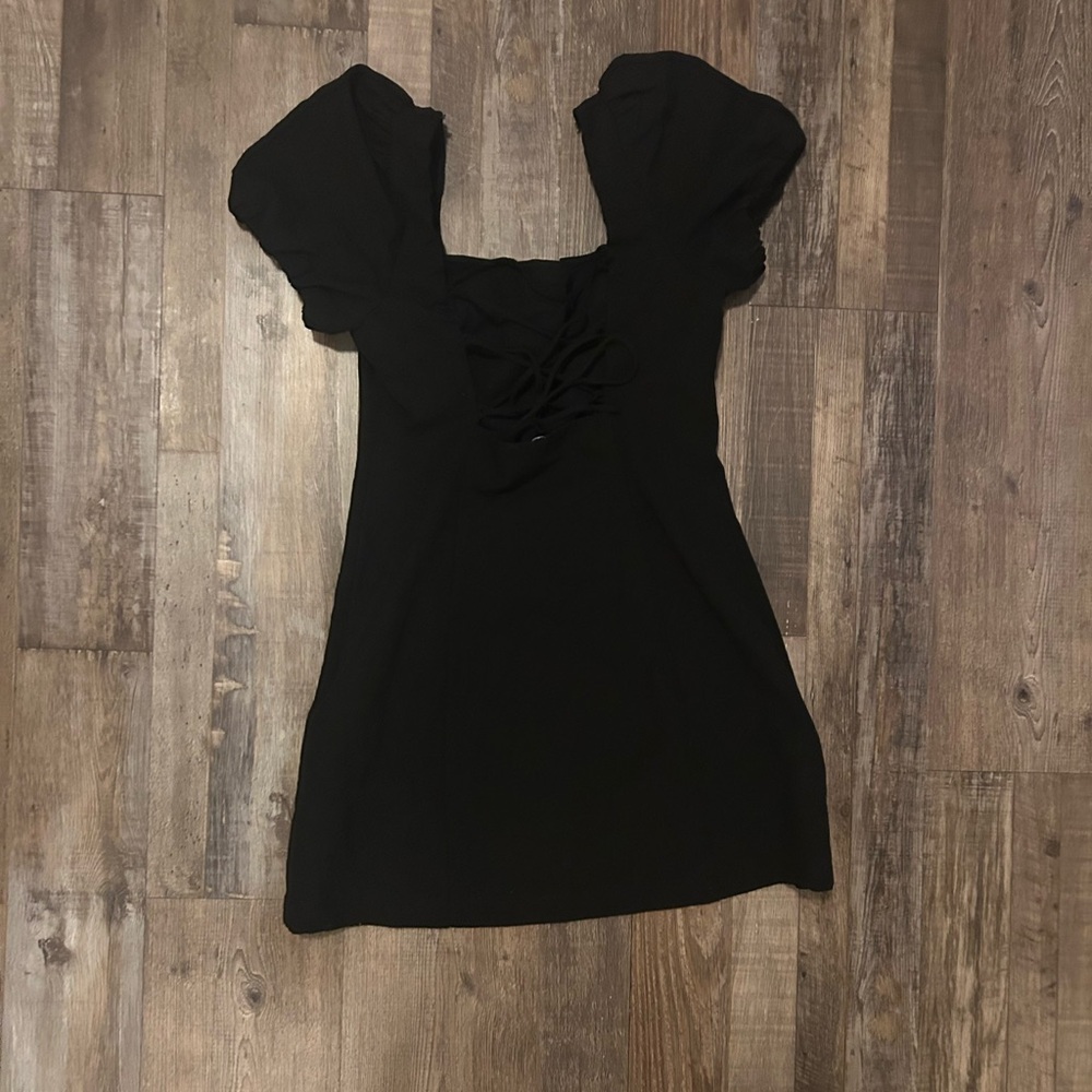 Zara Black Mini Dress with Puff Sleeves - Picture 3 of 4